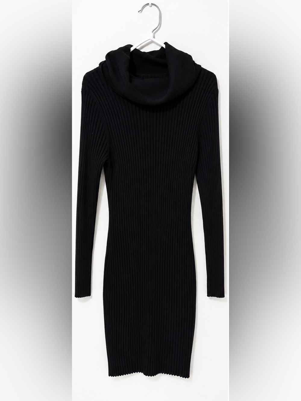 Black Ribbed Knit Cowl Neck Sweater Dress – Long Sleeve – Size Large